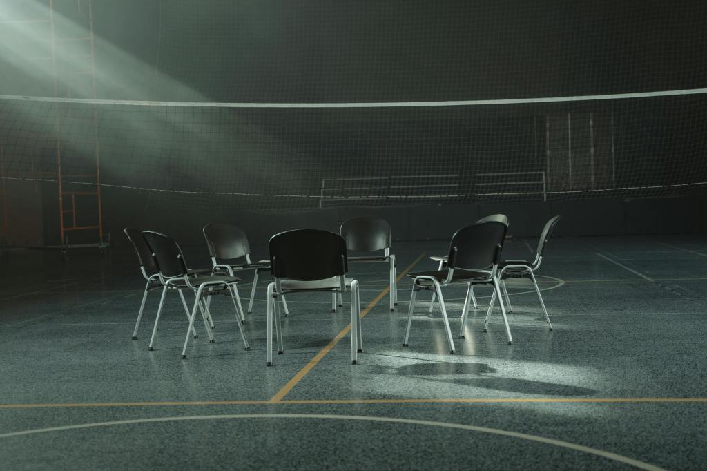 Chairs in a circle in a gym 